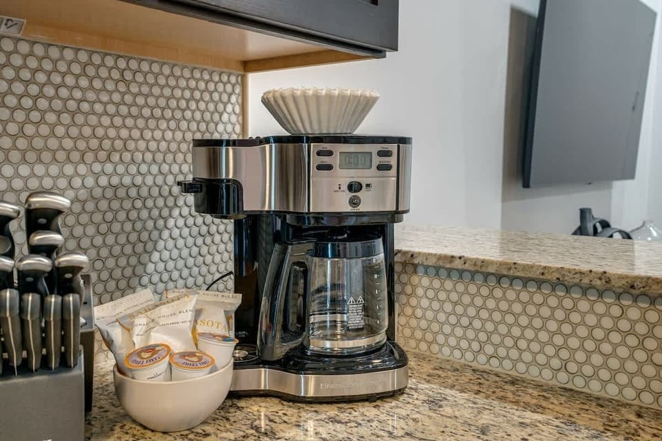 Fully equipped kitchen with stainless steel appliances