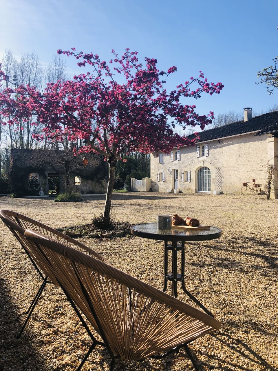 Additional seating in front of Poirier - morning coffee or a glass of wine