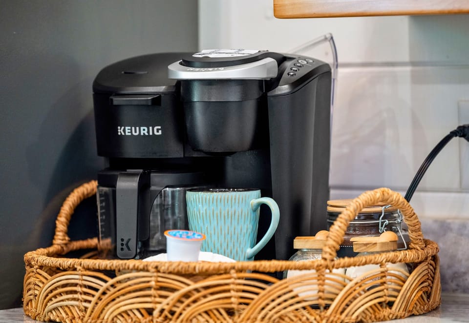 Kick-start your day at our coffee corner! It's all set for your morning brew, complete with a view