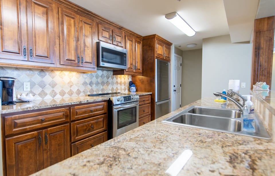 Fully stocked kitchen.