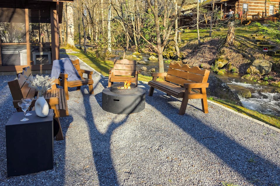 Exterior | Wood-Burning Fire Pit | Gas Grill | On-Site Creek