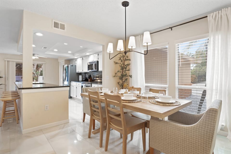 Open and connected kitchen and dining area