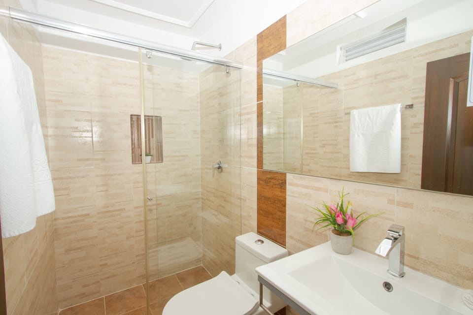 Shower, hair dryer (on request), towels, soap