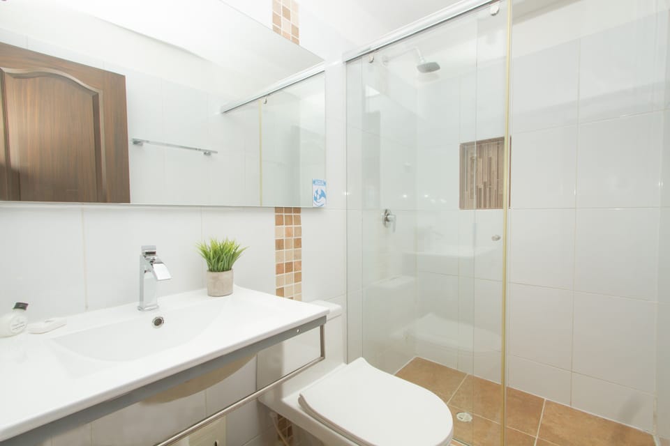 Shower, hair dryer (on request), towels, soap
