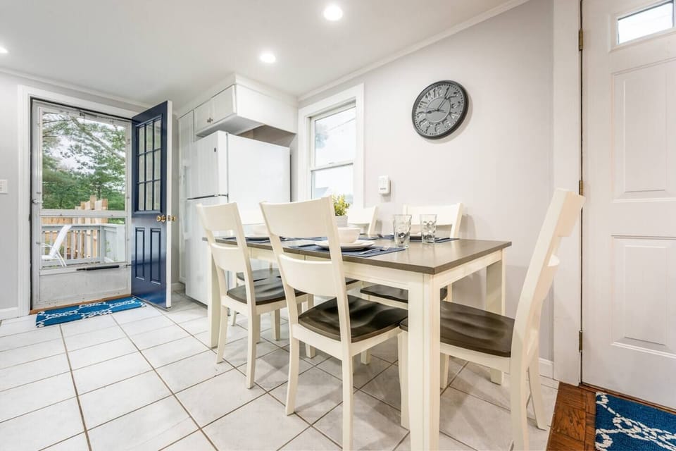 Here's the dining space in the kitchen, with extra chairs in the basement and shed for additional seating if needed!