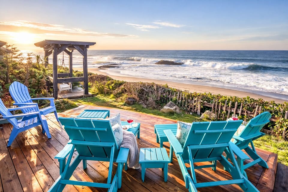 Indulge in this Luxury Ocean Front VRBO with hot tub, views, and beach access.