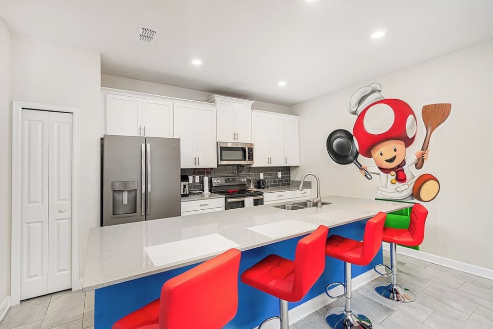 Cook with the help of Chef Toad in the kitchen! We have all the necessary tools to cook - pots, pans, baking sheets, kitchen utensils, air fryer, coffee maker and more! 