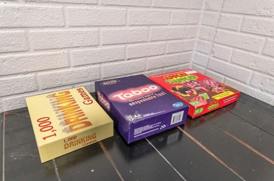 Board games in basement game room.