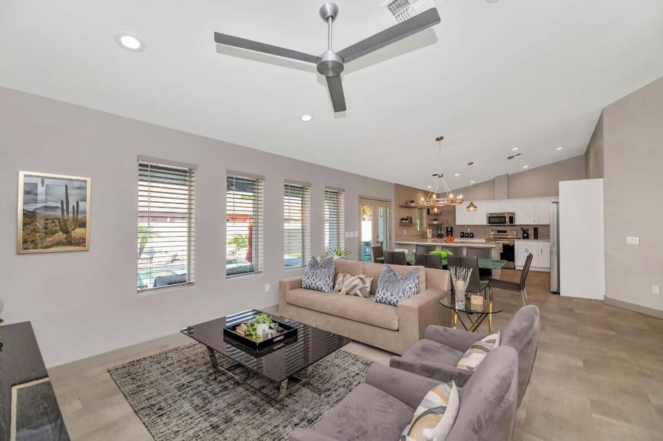 Open concept showing great room dinning area and kitchen.