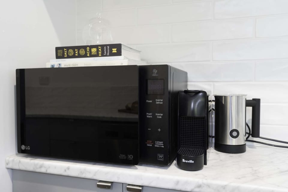 Microwave and Nespresso pod coffee machine