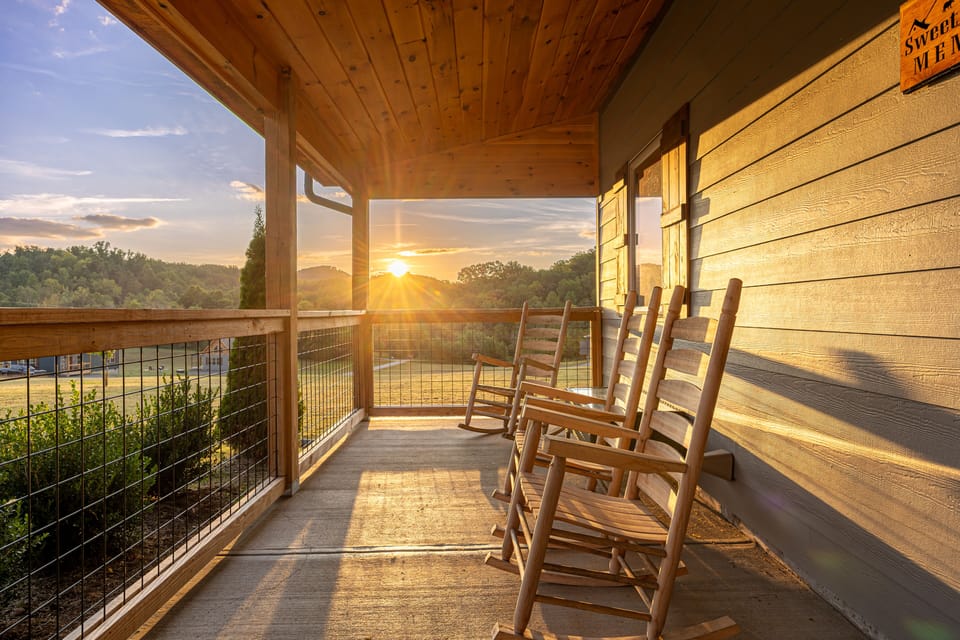 Relax on the deck and take in peaceful mountain scenery