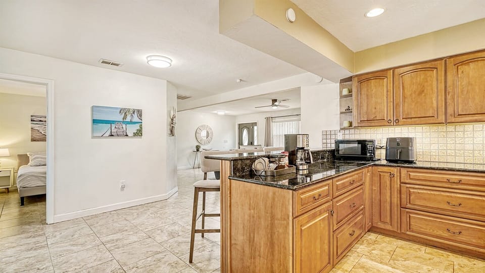 With an open floorplan, our kitchen is immediately connected to the living room