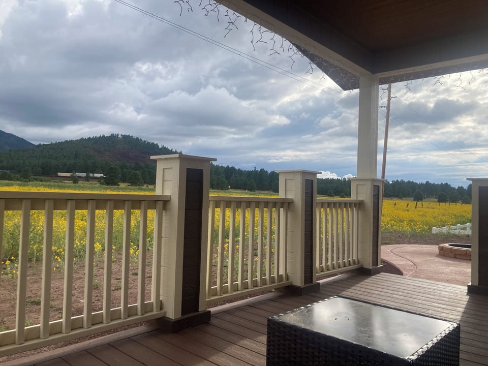 Back deck with mountain and meadow views  Williams Arizona Vacation Rental