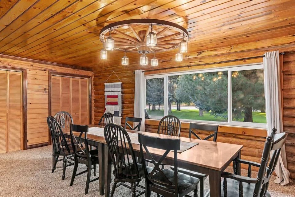The large dining room can seat 10 comfortably.