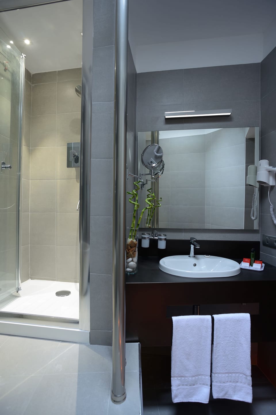 Shower, free toiletries, hair dryer, bidet
