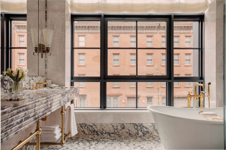 Tribeca Corner Suite | Bathroom | Designer toiletries, bathrobes, towels, soap