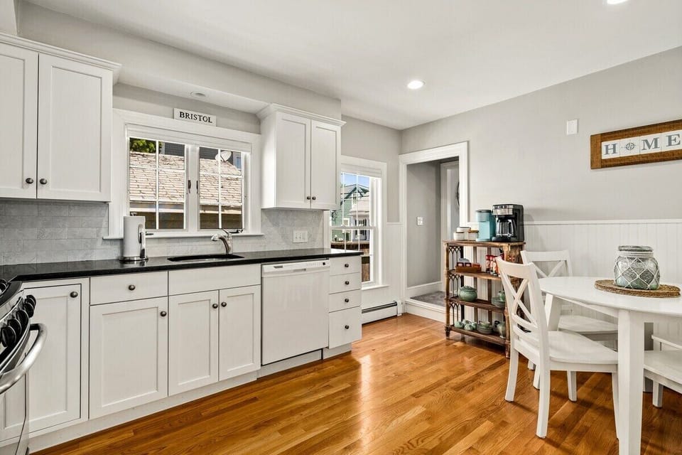 Fully stocked kitchen with tea and coffee.