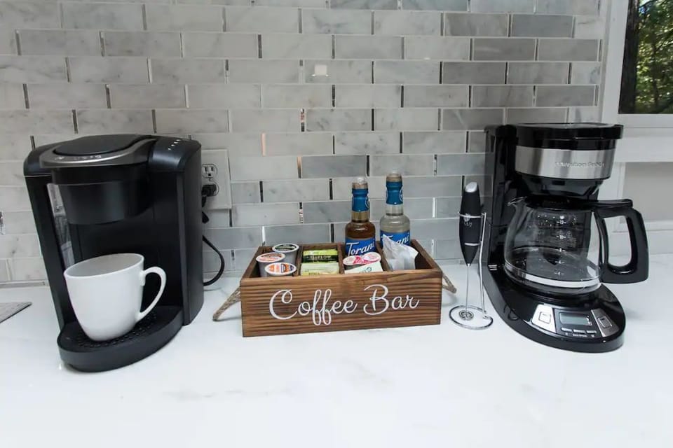 Keurig and drip coffee options with start pack of coffee and teas