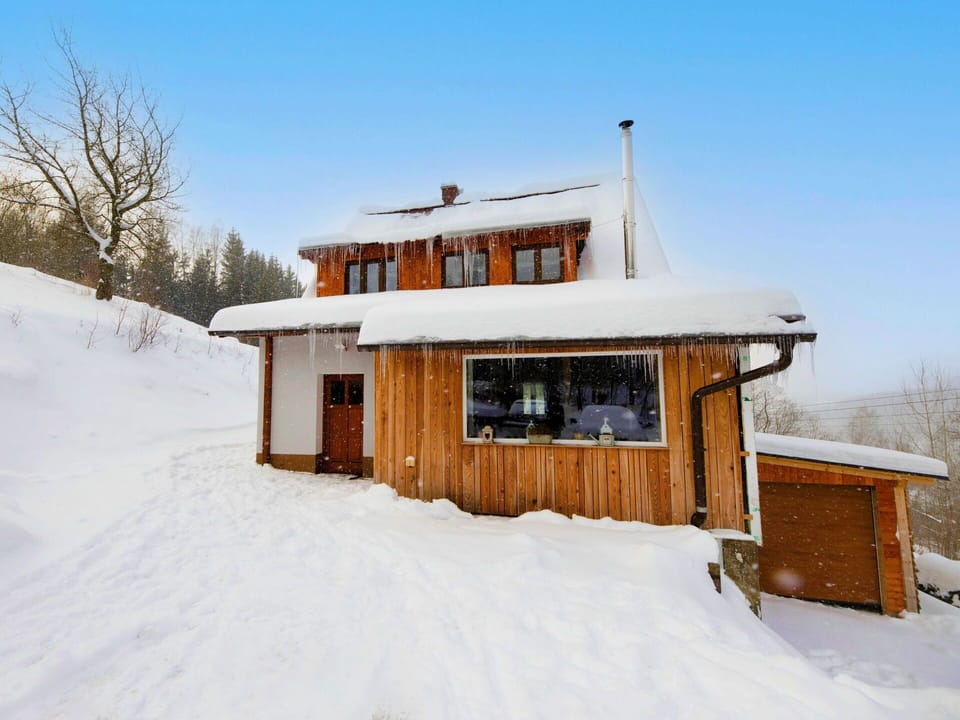 Snow, Sky, Building, Window, Tree, House, Wood, Cottage, Siding, Landscape