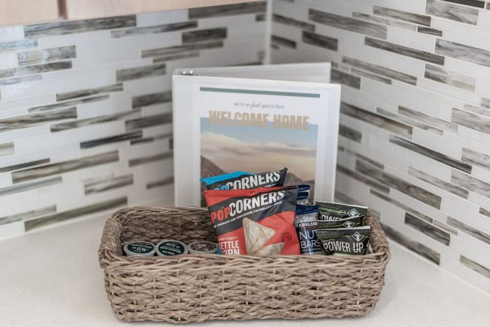 Home includes a snack basket—perfect for those late-night arrivals!