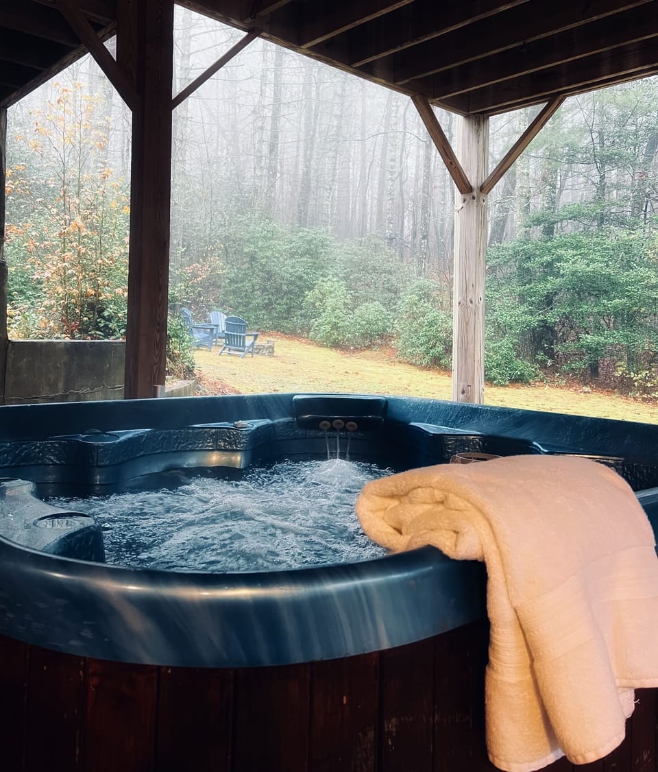 Come relax and enjoy the hot tub. Located on the back patio.