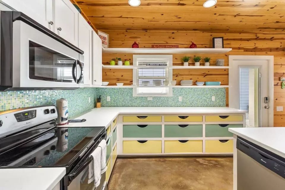 The kitchen has plenty of storage space