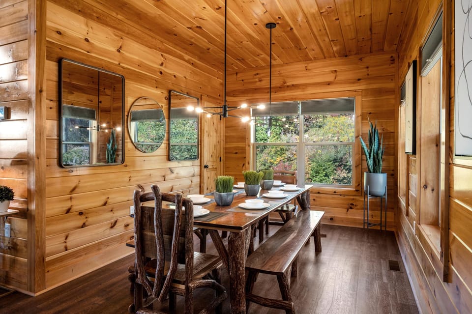 The wall of mirrors reflects natural light and brings the outdoors in!
