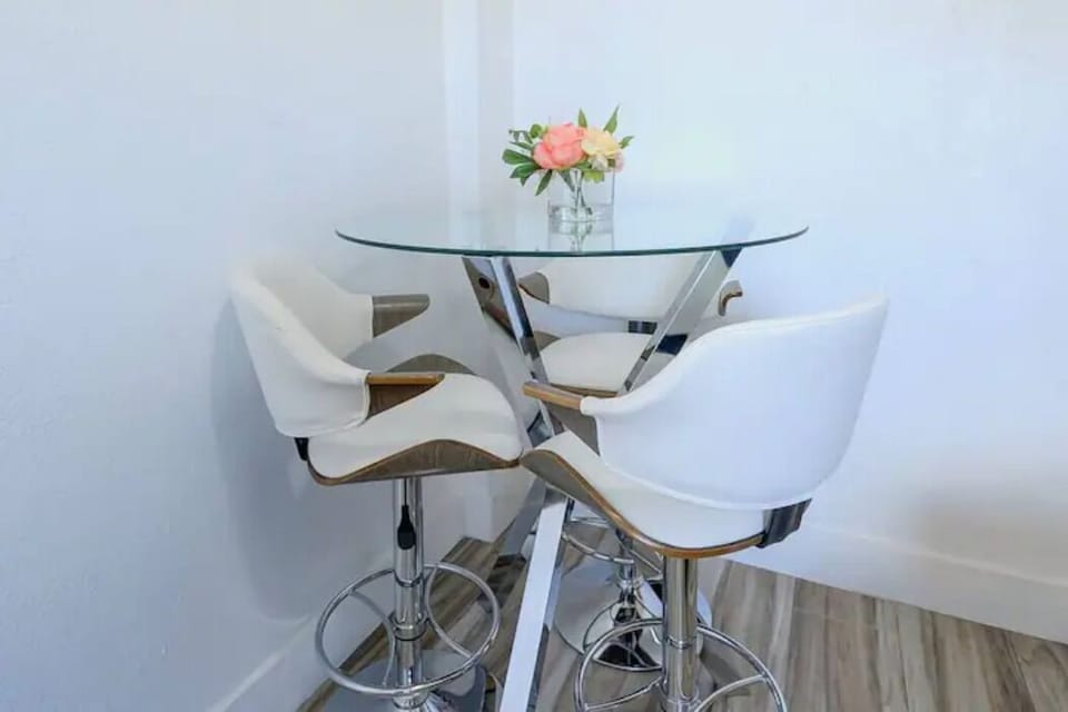 Gather around this comfortable dining table