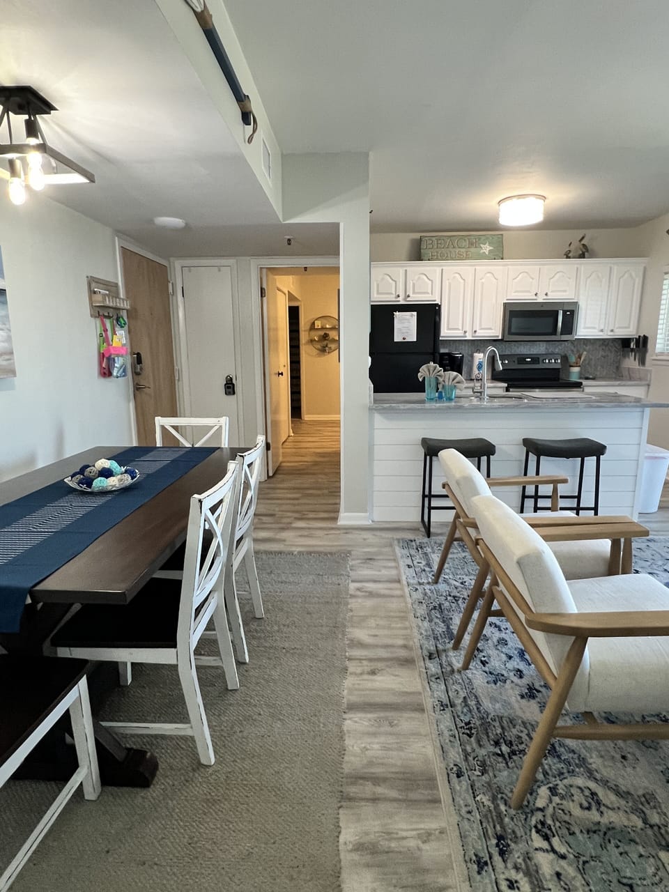 Open living area with 6 person table.