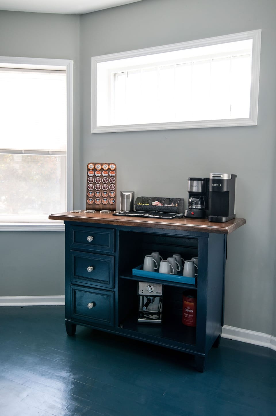 Please enjoy our fully stocked coffee/ espresso bar