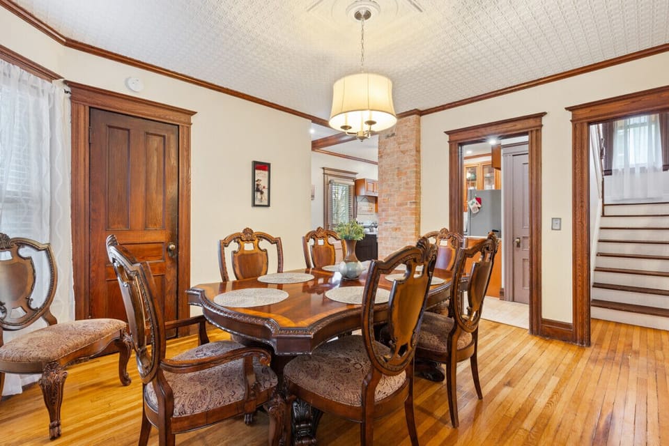 Lovely dining room seats six.