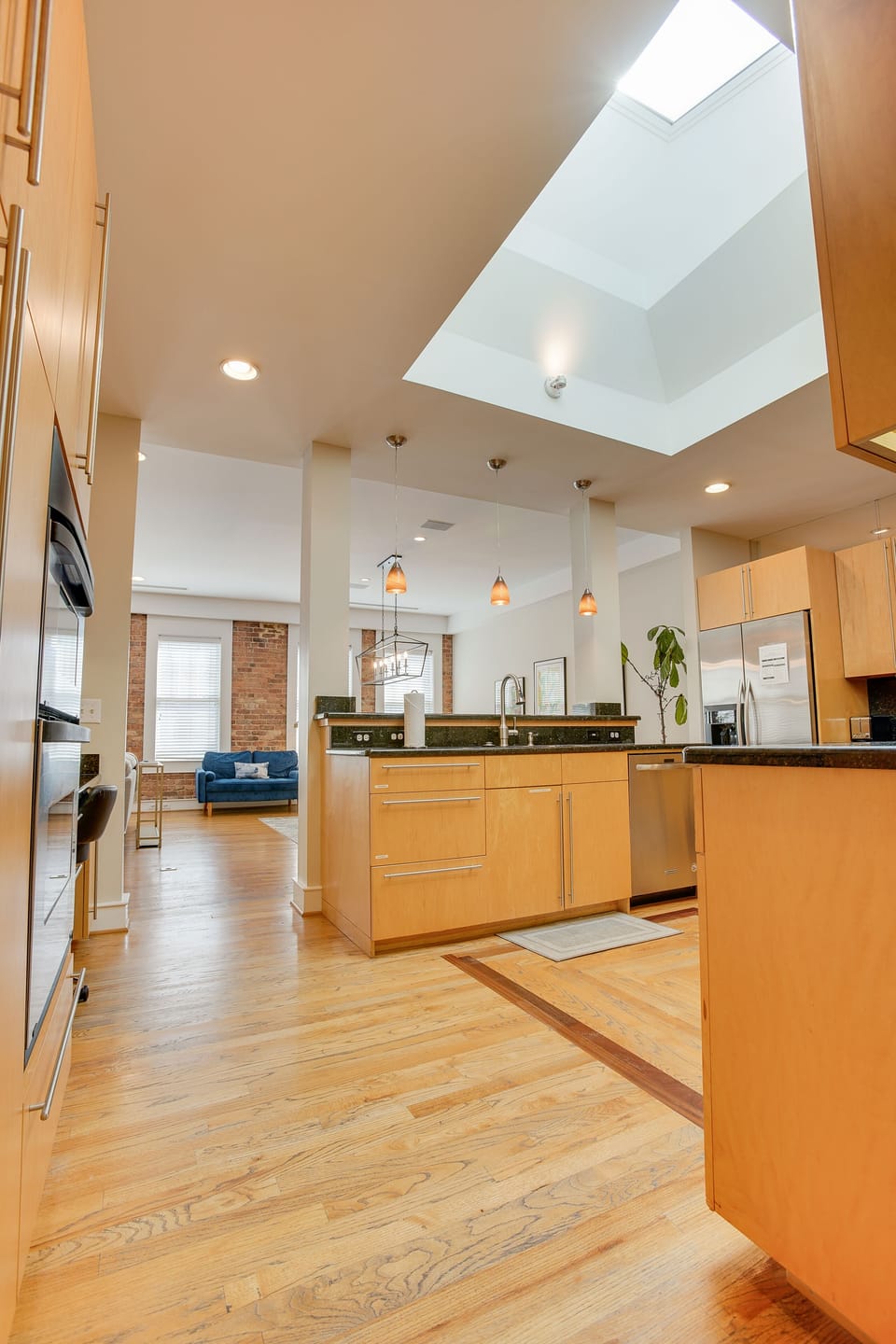 The kitchen has such a unique and modern feel.