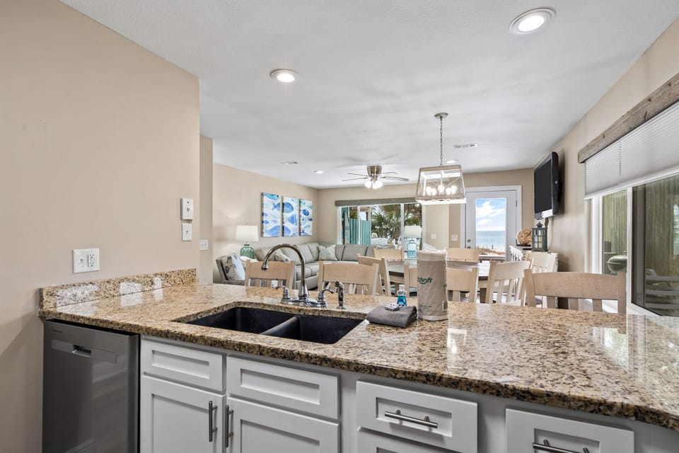Fully Equipped Kitchen overlooking the beautiful beachfront view