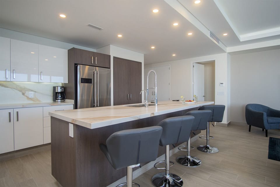 the kitchen island with seating