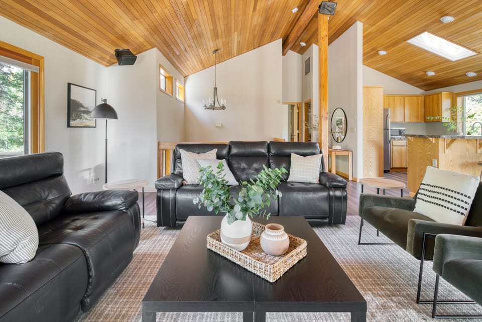 Comfortable leather couches in the living room.