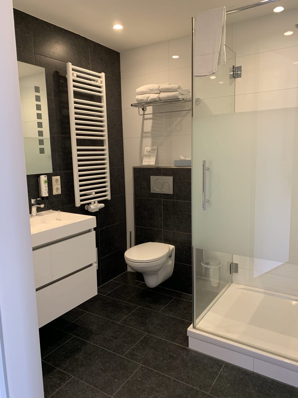 Comfort Room | Bathroom | Shower, rainfall showerhead, hair dryer, towels