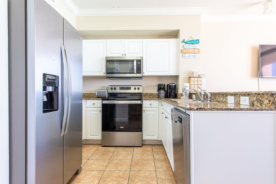 Fully stocked kitchen.