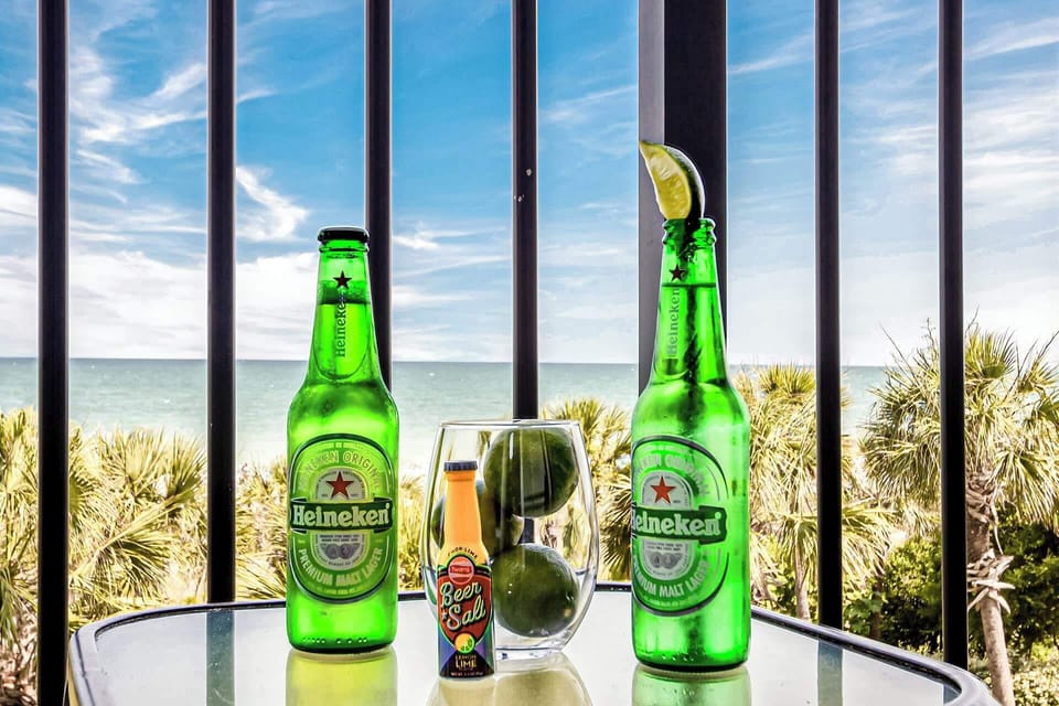 Enjoy a refreshing Peroni with a side of olives on your balcony, overlooking the waves. The perfect setting to unwind, sip, and savor the tranquil seaside ambiance, turning a simple moment into a memorable escape.
