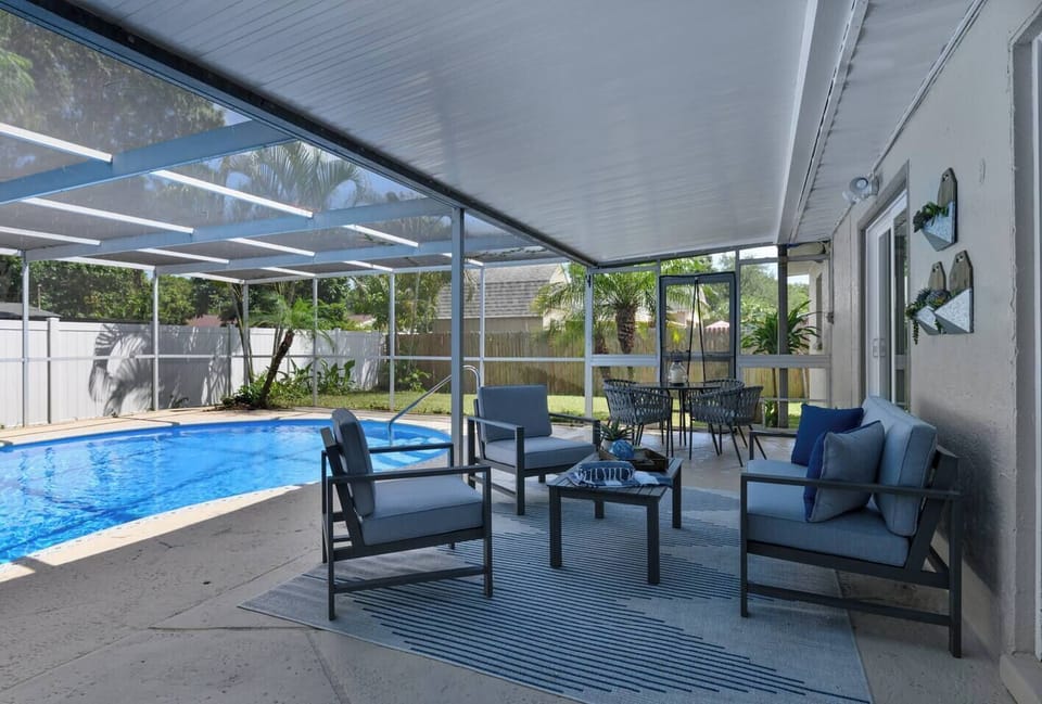 The patio and the pool.