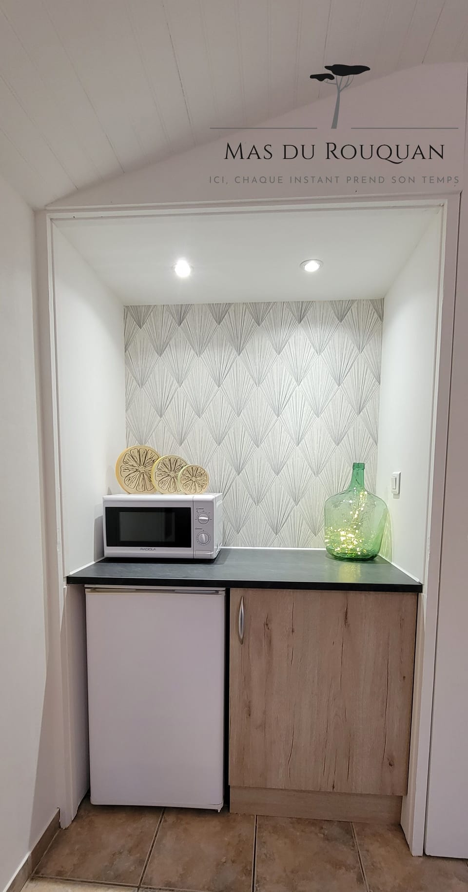 Fridge, microwave, espresso maker, coffee/tea maker