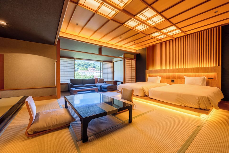 Japanese Western Style Room with 10 tatami mats, Twin Beds, River View | Down comforters, in-room safe, free WiFi, bed sheets