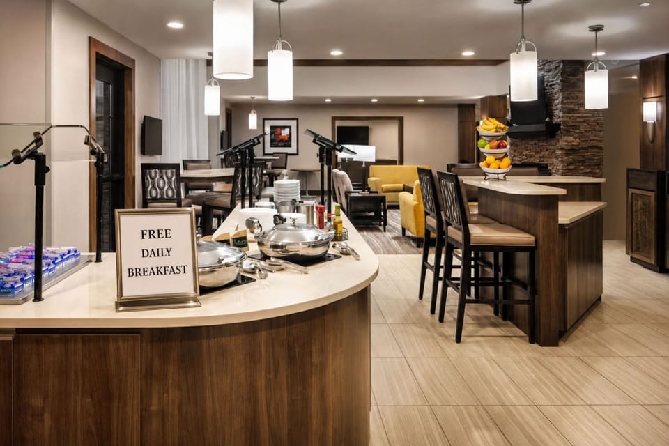 Complimentary daily hot breakfast buffet with fresh fruit and warm dishes.