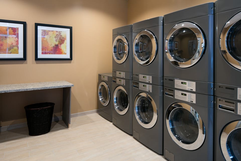 On-site self-serve laundry available.