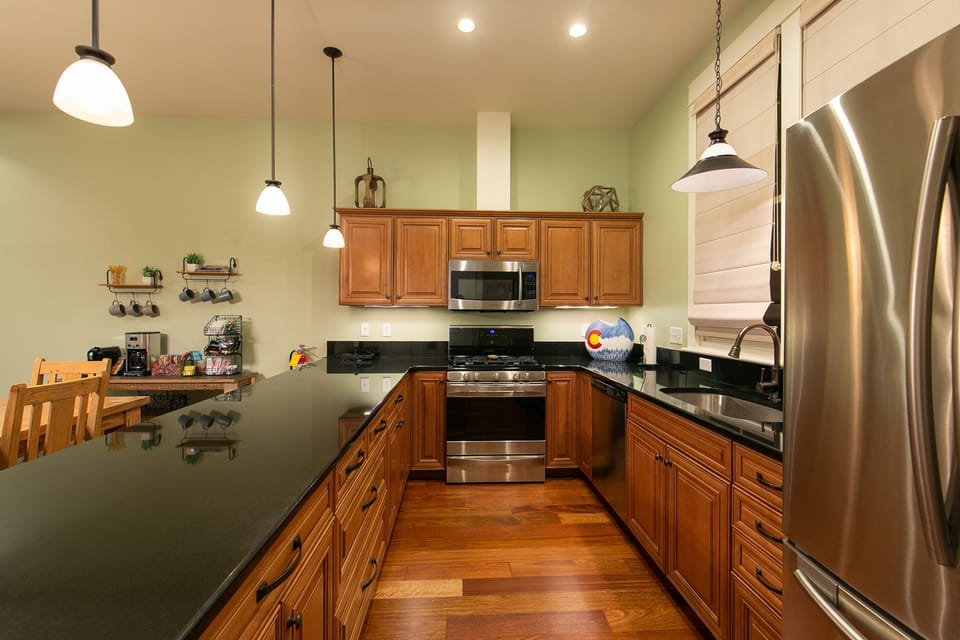 Fully stocked kitchen for meals with family and friends.