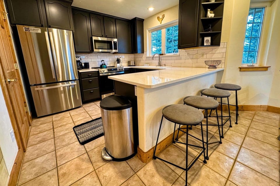 The kitchen comes stocked with everything you'd need to prepare a meal for any occasion. 