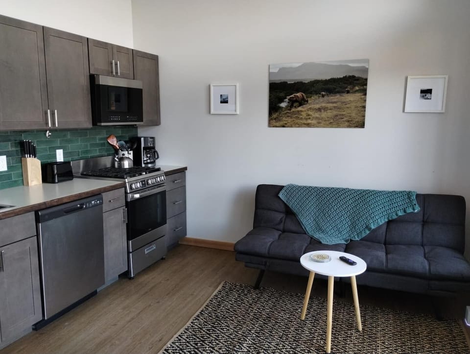 Lupine Cabin - Living Room and Kitchen.