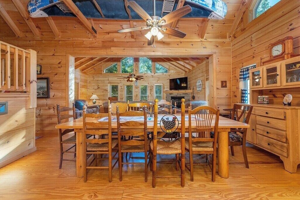 Dining table seats 10.  Each chair has a personality to suit the guest.