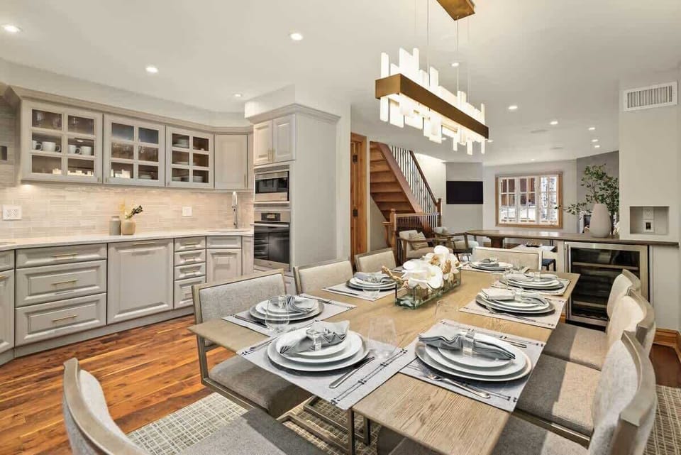 Updated kitchen with large RH dining table