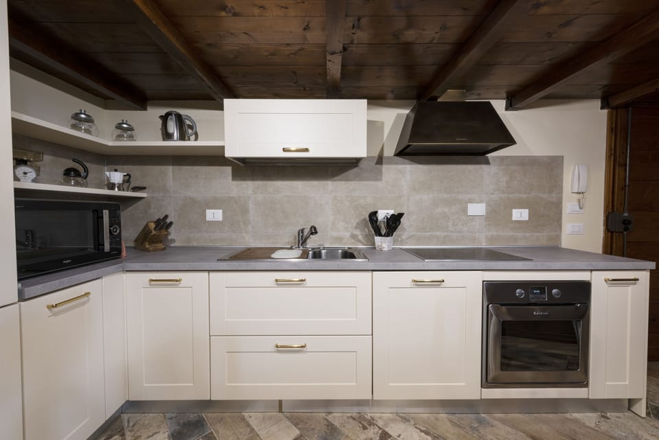 Deluxe Apartment | Private kitchen | Fridge, microwave, oven, stovetop