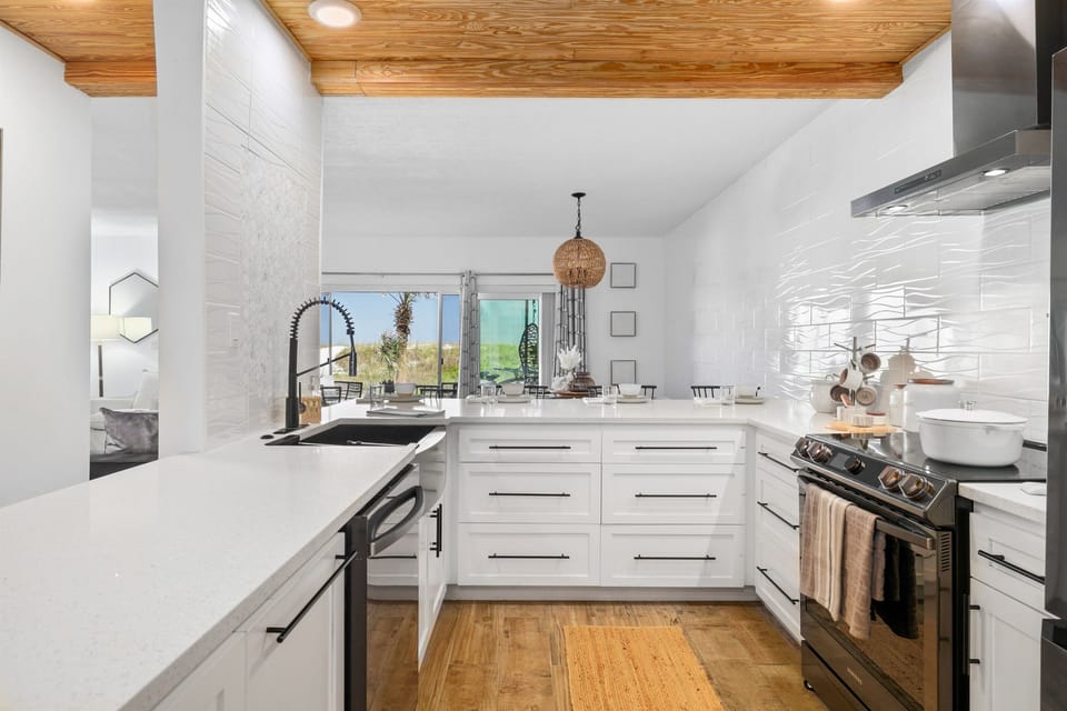 Bright kitchen with ocean views while you cook